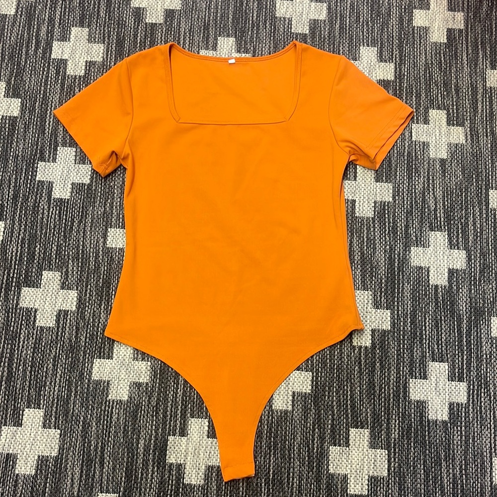 Women's Square Neck Short Sleeve Bodysuit - Orange